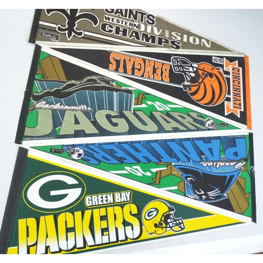 Lot of 5 1990's NFL Football Pennants Packers Panthers Jaguars Bengals‎ Saints
